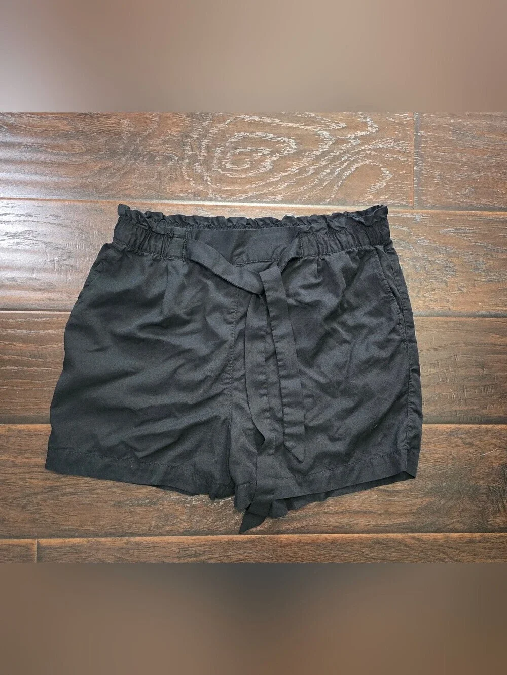 H&M Womens Black High-Waist Shorts with tie Size 10
